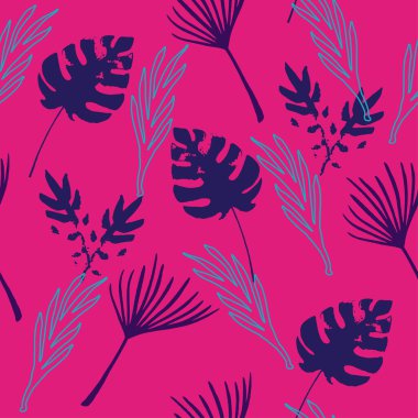 Süper Tropikal Vektör Kusursuz Düzen. Monstera Banana Yaprakları Tüylü Karahindiba Tropikal Kusursuz Desen. Güzel Erkek Gömlekli Kadın Elbisesi dokusu. Çiçek Özgeçmişi 'ni çiz. Şık Yaz Moda.