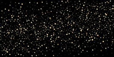 Siyah üzerine Altın Konfeti Duşu. Zarif yeni yıl kutlaması çelengi. Altın halkalar, Düşen Noel Bokeh 'i. VIP Gold, Gümüş Parıltısı Kış Konfeti. Altın halkalar, Noel Bokeh 'i