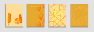 Soyut Asya Vektör Posterleri Ayarlandı. Yumuşak, Zarif Davet Şablonu. Oriental Style 'da Boyalı Şekiller. Geometrik Kenar Dokusu. Tie-Dye, Tropikal Yapraklar Flyers 'ın El Kaplama Minimum Arkaplanı.