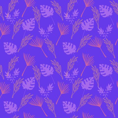 Süper Tropikal Vektör Kusursuz Düzen. Karahindiba Tüyü Muz Canavarı Yaprakları Tropikal Kusursuz Desen. Zarif Erkek Gömlekli Kadın Elbisesi dokusu. Çiçek Özgeçmişi 'ni çiz. Serin Yaz Moda.