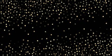 Siyah üzerine Altın Konfeti Duşu. Parlak Yeni Yıl Kutlama Çerçevesi. Altın halkalar, Düşen Noel Bokeh 'i. VIP Gold, Gümüş Parıltı Kış Konfeti. Altın halkalar, Noel Bokeh 'i