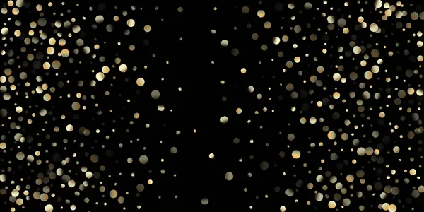 Siyah üzerine Altın Konfeti Duşu. Zarif yeni yıl kutlaması çelengi. Altın halkalar, Düşen Noel Bokeh 'i. VIP Gold, Gümüş Folyo Kış Konfeti. Altın halkalar, Noel Bokeh 'i