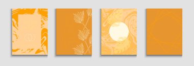 Soyut Zarif Vektör Kapakları Ayarlandı. Oriental Style Davetiyesi. Tie-Dye, Tropikal Yaprak Sancakları. El Çizimi Moda Arkaplanı. Geometrik Kenar Dokusu. En Küçük Muz Davetiye Şablonu Bırakıyor.