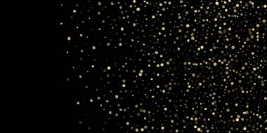 Siyah üzerine Altın Konfeti Duşu. Altın Sequinler, Düşen Xmas Yıldızları. VIP Gold, Silver Sequins Kış Konfeti. Birinci sınıf Noel Kutlama Arkaplanı. Altın Çekirdekler, Düşen Yıldızlar