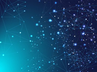 Mavi Teknoloji Alanı, İnternet Siber Uzay Veri Kavramı. Galaxy Net Futuristik Tasarım, Ağ Bağlantısı. Plexus Bağlı Çizgi Vektörü Arkaplanı. Büyük Veri Bilgisi, Üçgen Ağ Düğümleri.