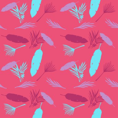 Hipster Tropikal Vektör Kusursuz Düzen. Güzel Erkek Gömlekli Kadın Elbisesi dokusu. Boyalı Çiçek Arkaplanı. Muz Yaprakları Canavarımsı Karahindiba Tüylü Tropikal Kusursuz Desen. Güzel Yaz Kumaşları.