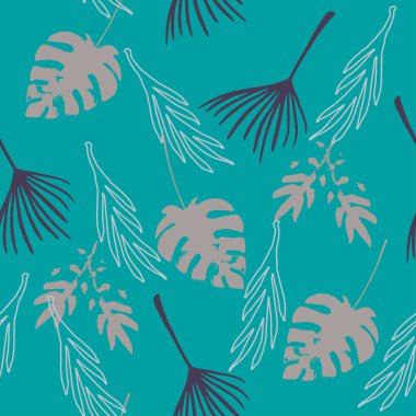 Trend Tropikal Vektör Kusursuz Düzen. Çiçek Özgeçmişi 'ni çiz. Zarif Erkek Gömlekli Kadın Elbisesi dokusu. Güzel yaz modası. Muz Yaprakları Tüylü Karahindiba Canavarı Tropikal Kusursuz Desen.