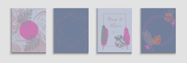 Soyut Moda Vektör Uçucuları Ayarlandı. Geometrik Sınır Deseni. Tie-Dye, Tropikal Yaprak Kartları. Japon stili davetiye. Noble Monstera Dergi Şablonu 'ndan Ayrıldı. El Çizimi Hippi Arkaplanı.