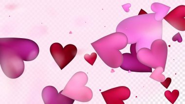 Kırmızı, Pembe Kalpli Vektör Konfeti. Sevgililer Günü Hassas Düzeni. Zengin VIP Hediye Kartı, Poster Arkaplan Sevgililer Günü Dekorasyonu ve Düşen Kalpler Konfeti. Güzel Pembe Çerçeve