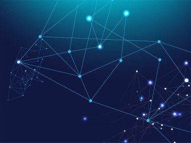 Mavi Teknoloji Alanı, İnternet Siber Uzay Veri Kavramı. Çizgiler Bağlı Düğümler Vektör Arkaplanı. Büyük Veri Bilgileri, Üçgen Ağ Düğümleri. Galaksi Ağı Gelecek Tasarımı, Birbirine Bağlı Çizgiler.