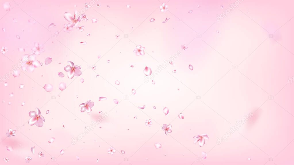 Nice Sakura Blossom Isolated Vector. Pastel Falling 3d Petals Wedding Texture. Japanese Beauty Spa Flowers Illustration. Valentine, Mother's Day Tender Nice Sakura Blossom Isolated on Rose