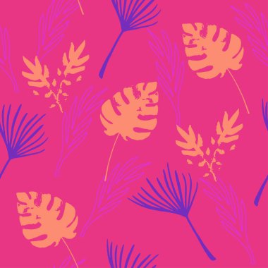 Modern Tropikal Vektör Kusursuz Düzen. Muz Yaprakları Tüylü Canavar Karahindiba Tropikal Kusursuz Desen. Boyalı Çiçek Arkaplanı. Güzel yaz modası. Güzel Erkek Gömlekli Kadın Elbisesi.