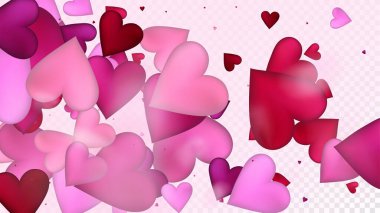 Kırmızı, Pembe Kalpli Vektör Konfeti. Sevgililer Günü Düğün Şablonu. Zengin VIP Hediye Kartı, Poster Arkaplan Sevgililer Günü Dekorasyonu ve Düşen Kalpler Konfeti. Güzel Pembe Çerçeve