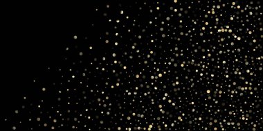 Siyah üzerine Altın Konfeti Duşu. Altın halkalar, Düşen Noel Bokeh 'i. Zengin Altın, Gümüş Bokeh Kış Konfeti. Parlak Yeni Yıl Kutlama Arkaplanı. Altın halkalar, Noel Bokeh 'i