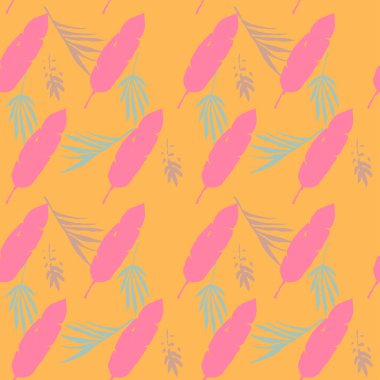 Süper Tropikal Vektör Kusursuz Düzen. Zarif Erkek Gömlekli Kadın Elbisesi dokusu. Güzel Yaz Kumaşları. Boyalı Çiçek Arkaplanı. Tüylü Muz Yaprakları Karahindiba Canavarı Tropikal Kusursuz Desen.