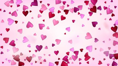 Düşen Kalpler Vektör Konfeti. Sevgililer Günü Hassas Düzeni. Zarif Hediye, Doğum günü kartı, Poster Arkaplan Sevgililer Günü Dekorasyonu ve Düşen Kalpler Konfeti. Güzel Pembe Kenarlık