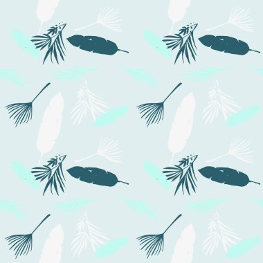 Hipster Tropikal Vektör Kusursuz Düzen. Boyalı Çiçek Arkaplanı. Zarif Erkek Gömlekli Kadın Elbisesi dokusu. Karahindiba Muzu Yaprakları Tüylü Canavar Tropikal Kusursuz Desen. Güzel Yaz Moda.