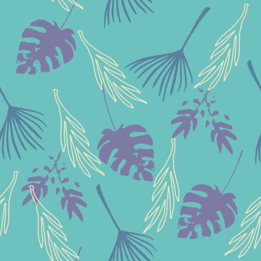 Süper Tropikal Vektör Kusursuz Düzen. Güzel Yaz Tekstili. Monstera Feather Banana Yaprakları Karahindiba Tropikal Kusursuz Desen. Doodle Çiçek Geçmişi. Zarif Erkek Gömlekli Kadın Elbisesi.