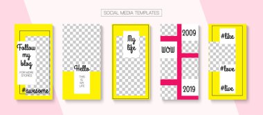 Modern Hikayeler Vektör Arkaplanı. Blogger Teknoloji Konsepti, Sosyal Medya Şablonu. Çevrimiçi Dükkan Soyut Grafik Mobil. Hippi Satışı, Yeni Gelen Hikaye Düzeni. Sosyal Medya Hikayeleri Basit Ayarları