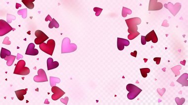 Gerçekçi Kalpli Vektör Konfeti. Sevgililer Günü Düğün Şablonu. Moda Hediyesi, Doğum günü kartı, Poster Arkaplan Sevgililer Günü Dekorasyonu ve Düşen Kalpler Konfeti. Güzel Pembe Parıltılar