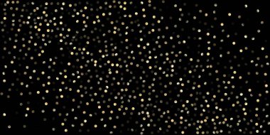 Siyah üzerine Altın Konfeti Duşu. Rich Gold, Silver Sequins Kış Konfeti. Parlak yeni yıl kutlaması dokusu. Altın halkalar, Düşen Noel Bokeh 'i. Altın halkalar, Noel Bokeh 'i