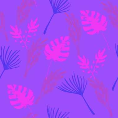 Süper Tropikal Vektör Kusursuz Düzen. Güzel Yaz Tekstili. Monstera Banana Yaprakları Tüylü Karahindiba Tropikal Kusursuz Desen. Güzel Erkek Gömlekli Kadın Elbisesi dokusu. Boyalı Çiçek Arkaplanı.