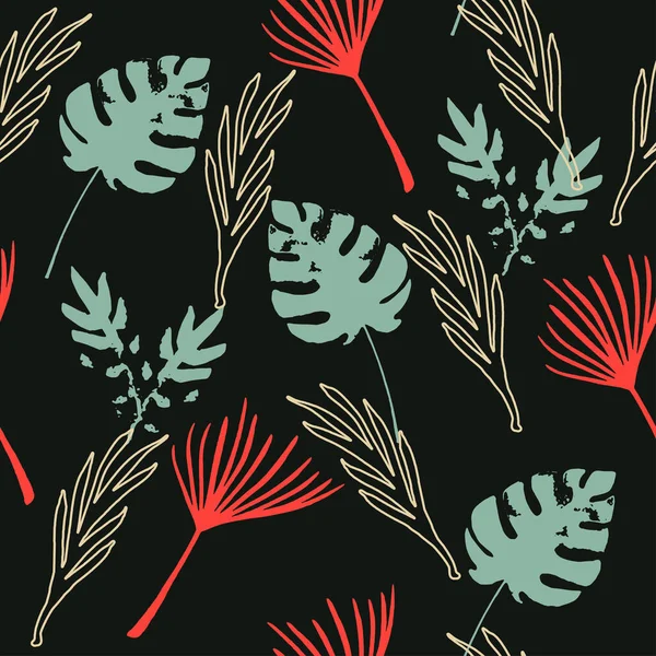 Trendy Tropical Vector Seamless Pattern Arrière Plan Floral Dessiné Élégante — Image vectorielle