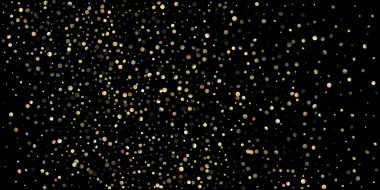 Siyah üzerine Altın Konfeti Duşu. VIP Gold, Gümüş Folyo Kış Konfeti. Parlak Yeni Yıl Kutlama Arkaplanı. Altın Sequinler, Düşen Xmas Yıldızları. Altın Çekirdekler, Düşen Yıldızlar