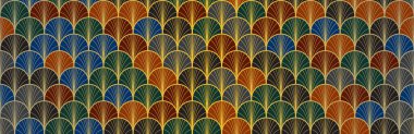Japon Hayranı Altın Kusursuz Desen. Bohem Geometrik Asya dalgası dokusu. Birinci sınıf Japon Kıyafetleri Şablonu. Bohem Kimono Kumaşı. Retro Gold Çin Kusursuz Düzeni. Deko Şekli Yay Tasarımı