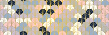 Japon Hayranı Altın Kusursuz Desen. Bohem Geometrik Asya dalga deseni. Lüks Japon Kıyafetleri Tasarımı. Zarif Kimono Tekstil. Klasik altın rengi, kusursuz Çin deseni. Boho Eğri Yay Yazdırma