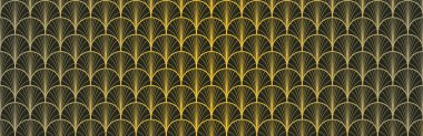 Japon Hayranı Altın Kusursuz Desen. Bohem Geometrik Asya Dalga Tasarımı. Bohem Kimono Kumaşı. Zengin VIP Japon Kıyafetleri Şablonu. Klasik altın rengi, kusursuz Çin deseni. Yumuşak Kabuk Yayı Dokusu