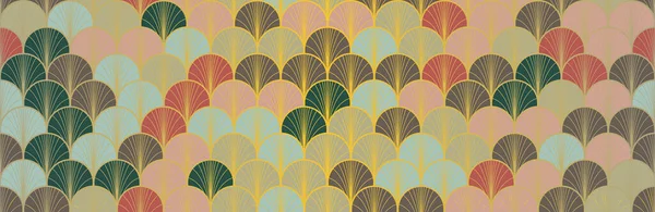 日本范金香无缝图案 Glamour Kimono纺织品公司几何波希米亚波纹理 高级日式服装印刷 古金银花中国无缝图案 装饰弧形设计 — 图库照片