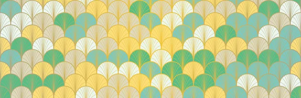 Japanese Fan Golden Seamless Pattern. Bohemian Geometric Asian Wave Design. Glamour Kimono Textile. Premium Japanese Clothes Print. Vintage Gold Chinese Seamless Pattern. Geo Shell Arc Pattern