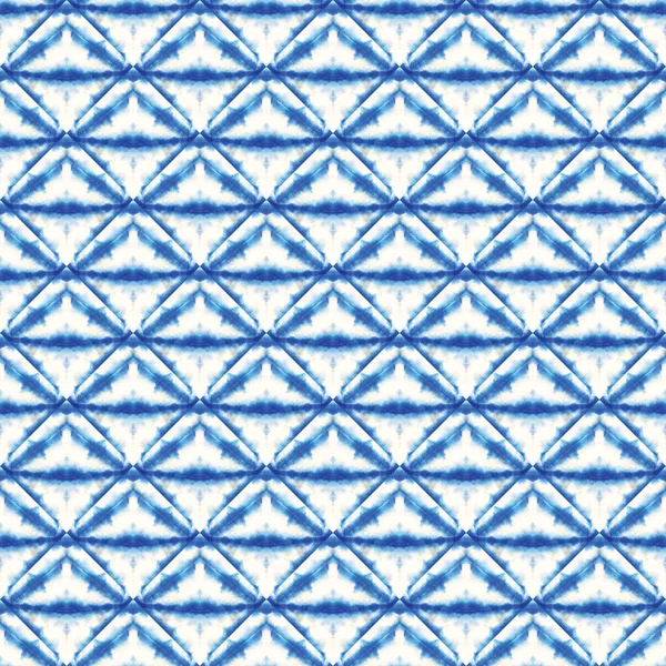 Blue Japanese Tie Dye Watercolor Seamless Pattern Geometric Hand Painted — Stock Photo, Image
