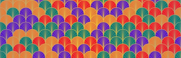 日本のファンゴールデンシームレスパターン 豊富なVip日本服パターン 幾何学的ボヘミアンアジア波テクスチャ エレガントな着物生地 ヴィンテージゴールド中国シームレスパターン Geo Arc Shell Print — ストック写真