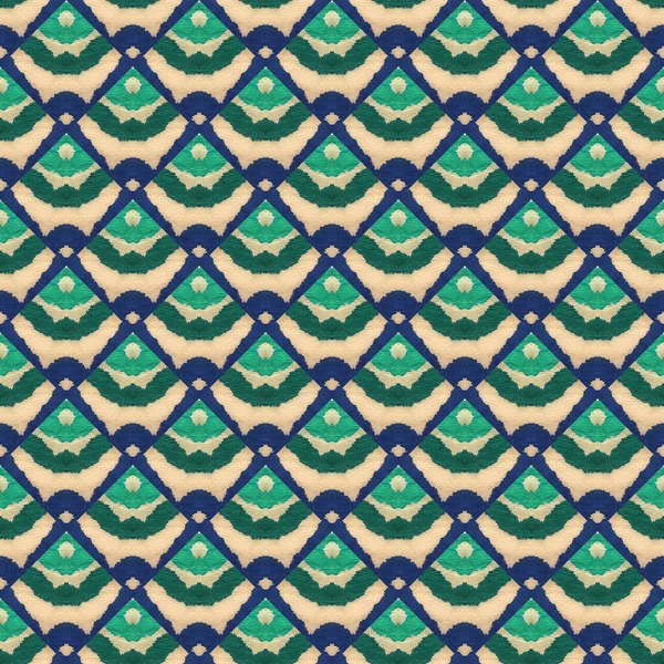 日本の水彩のシームレスなパターン 幾何学的な手塗りの生地のテクスチャ 水彩ブラシペイント 焦げブラシ東洋のティール 天然幾何学的男性夏パターン — ストック写真