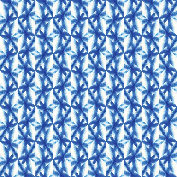 Blue Japanese Tie-Dye Watercolor Seamless Pattern. Watercolor Brush Paint. Geometric Hand Painted Fashion Design. Rough Paint Brush Oriental Teal. Floral Geometric Female Winter Pattern.