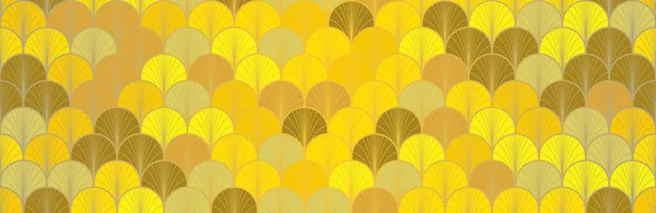 Japanese Fan Golden Seamless Pattern. Bohemian Geometric Asian Wave Pattern. Luxurious Japanese Clothes Design. Elegant Kimono Textile. Vintage Gold Chinese Seamless Pattern. Boho Arc Shape Texture