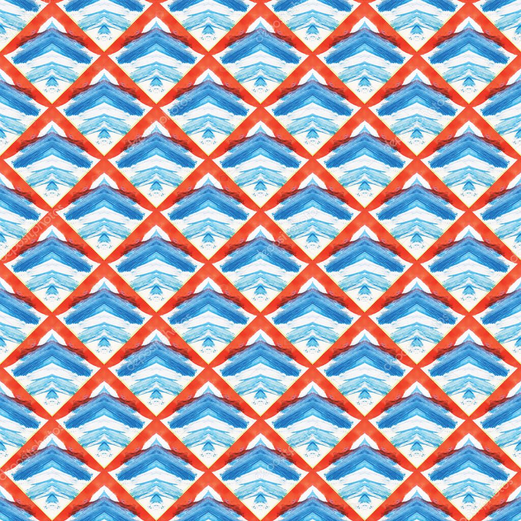 Japanese Watercolor Seamless Pattern. Tie-Dye, Wabi Sabi. Grunge Paint Brush Asiatic Teal. Floral Geometric Male Winter Pattern. Watercolor Brush Paint. Geometric Hand Painted Fashion Design.