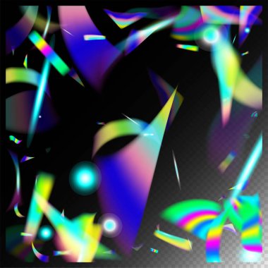 Gümüş Şeffaf Düşen Parçacıklar. Gökkuşağı Tinsel. Gradyan Kaplama Foil Tinsel. Mavi, Mor, Yeşil Kutlama Arkaplanı. Uçan Hologram Konfeti. Holo Glam Efekti Gökkuşağı Tinsel.
