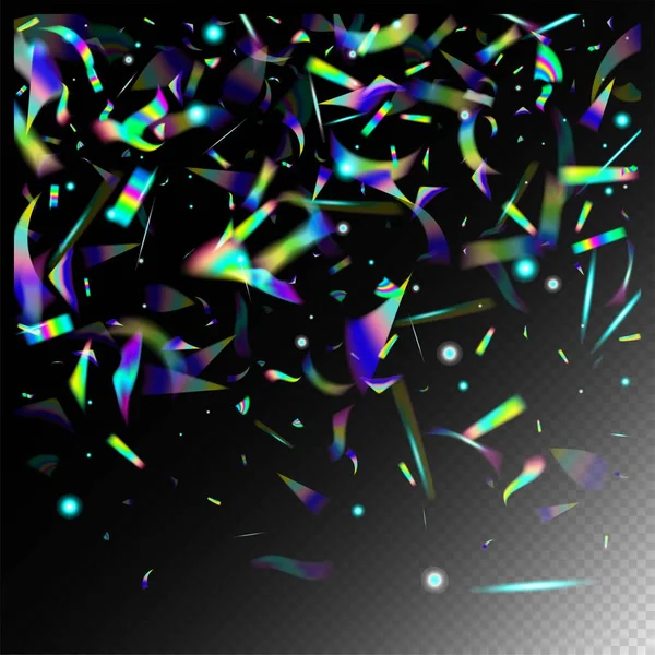 グラデーションオーバーレイ鮮やかな箔ティンセル ホログラム コンフェッティ 黄金の透明な落下粒子 レインボー ティンセル 緑のお祝いの背景 ホログリッチ効果 Rainbow Lights — ストックベクタ