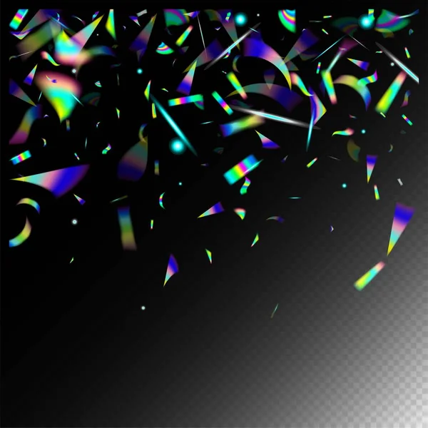 ホログラフ コンフェッティ レインボー ティンセル 緑のお祝いの背景 ホログリッチ効果レインボーボケ 銀透明落下粒子 グラデーションオーバーレイ Vivid Foil — ストックベクタ