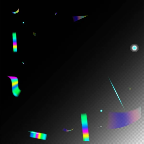 グラデーションオーバーレイ鮮やかな箔ティンセル 金属透明落下粒子 ホログラム効果レインボーライト レインボー ティンセル 緑のお祝いの背景 ホログラフ コンフェッティ — ストックベクタ
