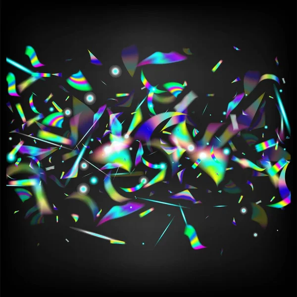 レインボー ティンセル 緑のお祝いの背景 ホログラム効果レインボーライト フライング ホログラフ コンフェッティ グラデーションオーバーレイネオン箔ティンセル 銀透明落下粒子 — ストックベクタ