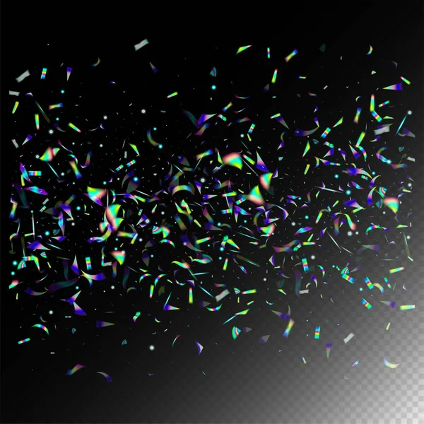 Létající Hologram Confetti Zlaté Průhledné Padající Částice Blue Purple Green — Stockový vektor