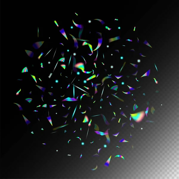 Partikel Jatuh Transparan Logam Holograph Terbang Confetti Biru Ungu Hijau - Stok Vektor