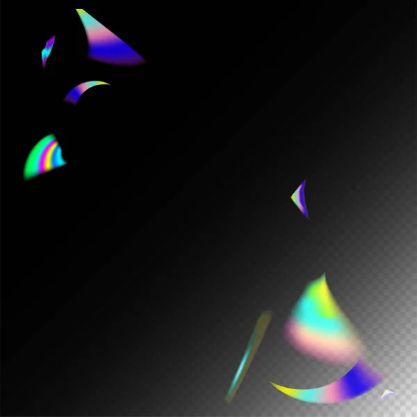 Flying Hologram Confetti Holo Glitch Effect Rainbow Bokeh Fondo Celebración — Vector de stock