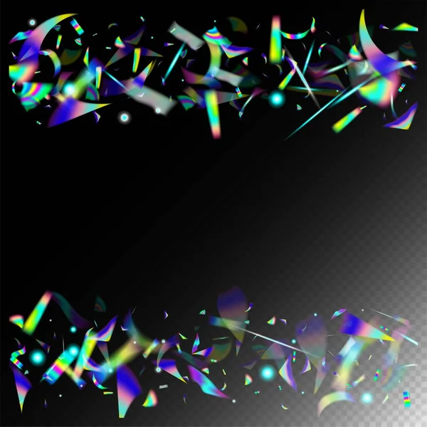 Aur Transparent Falling Particles Rainbow Tinsel Albastru Violet Fundal Sărbătoare — Vector de stoc
