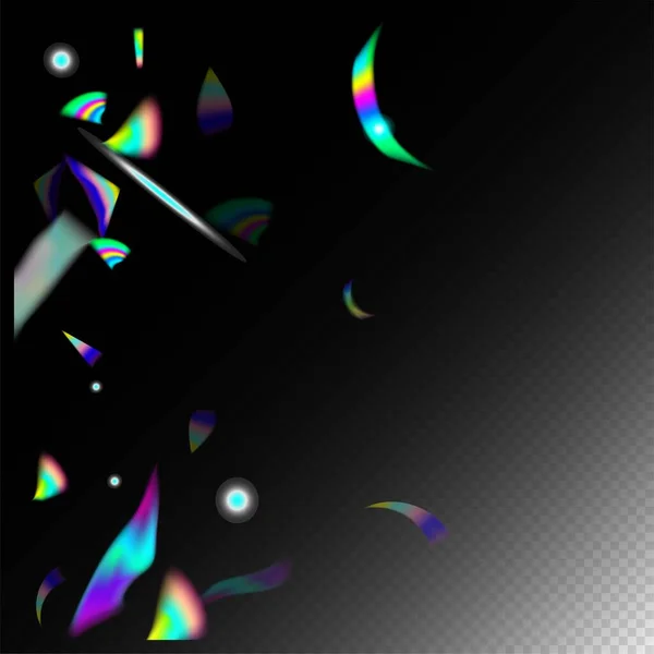 フライング ホログラフ コンフェッティ レインボー ティンセル グラデーションオーバーレイグレア箔ティンセル 緑のお祝いの背景 金属透明落下粒子 ホログリッチ効果 Rainbow — ストックベクタ