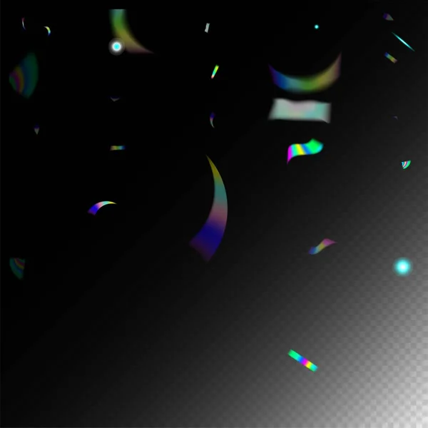 グラデーションオーバーレイグレア箔ティンセル 金属透明落下粒子 レインボー ティンセル 緑のお祝いの背景 ホログラム効果レインボーティンセル フライング ホログラム コンフェッティ — ストックベクタ